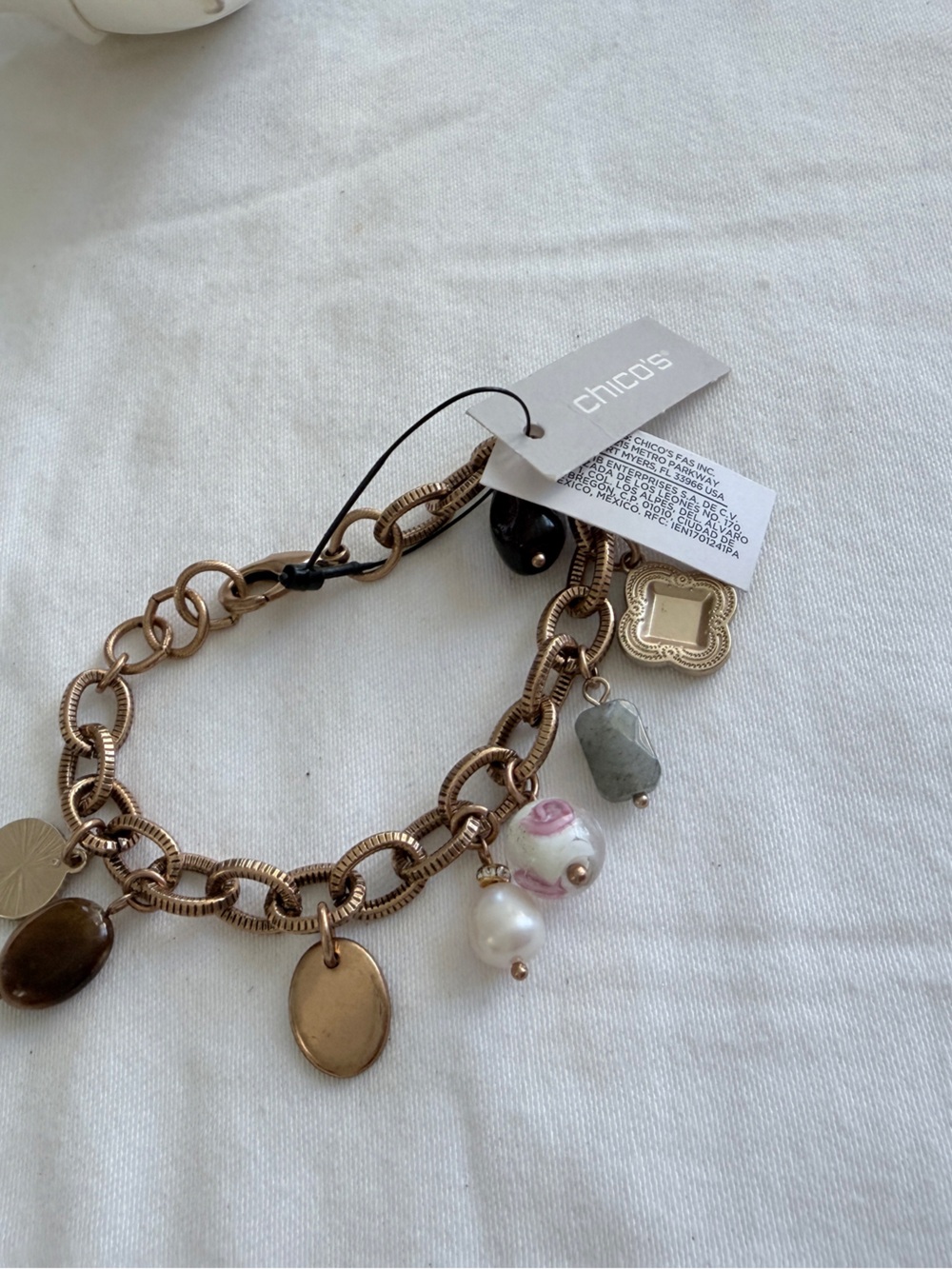 Chico's Rose Gold-Tone Charm Bracelet with Mixed Beads